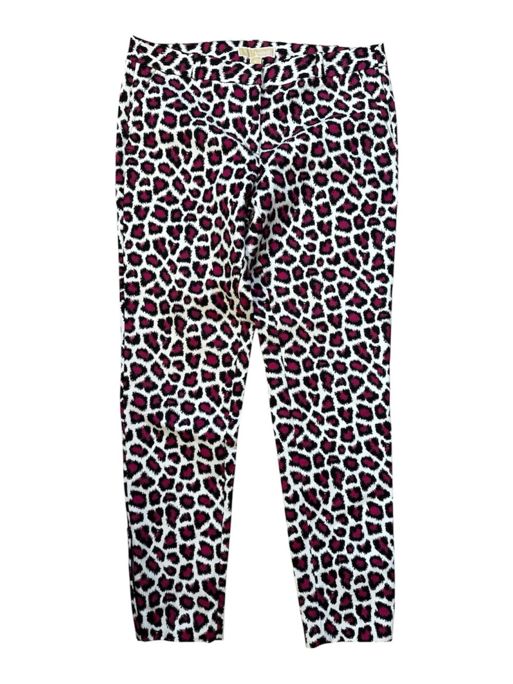 Michael Kors mid rise pink black leopard print stretch tapered pants NWOT size 8 - Picture 1 of 9
